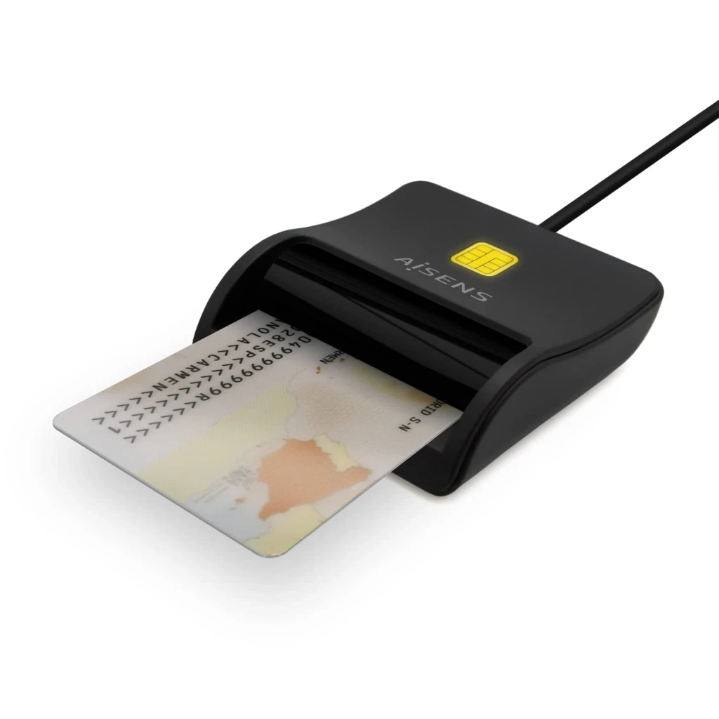 Lecteur de carte AISENS Intelligent DNIe USB 2.0 (ASCR-SN01-BK) Noir, en utilisation: carte DNI électronique insérée