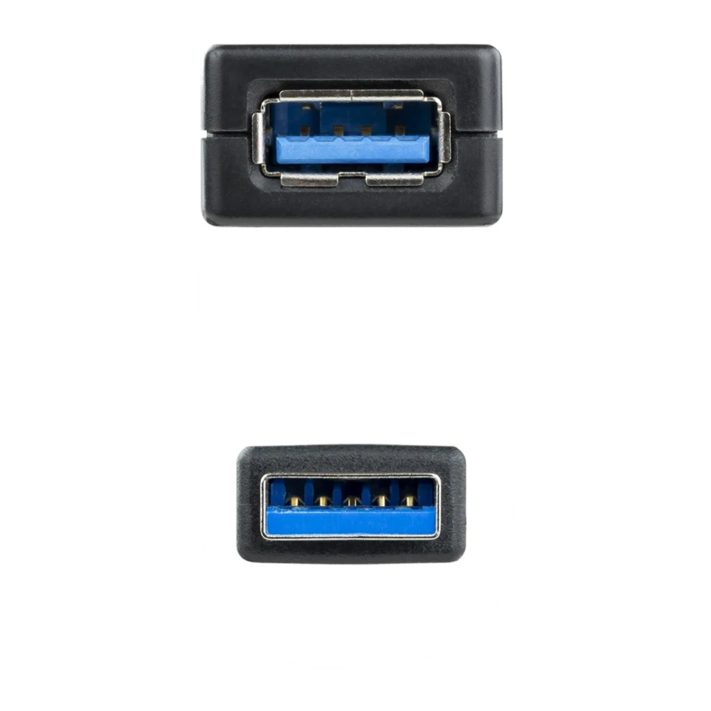 Cable usb Nanocable 3.0 prolongador con amplificador Tipo A M/H 10m Negro, detalle: conectores macho y hembra USB-A