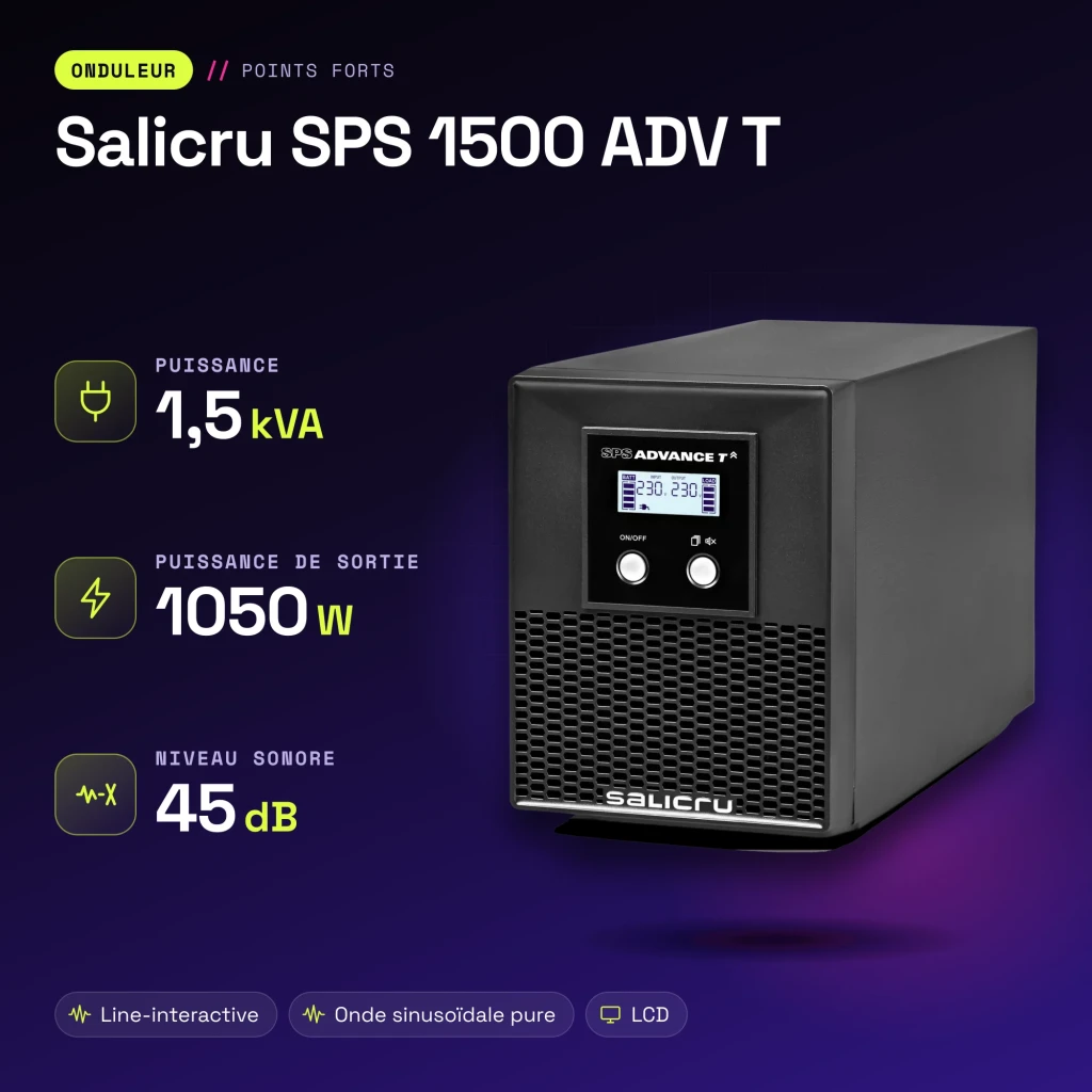 Onduleur UPS Salicru SPS 1500 ADV T Line-Interactive 1500VA Noir - caractéristiques