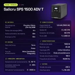 SAI UPS Salicru SPS 1500 ADV T Linha Interativa 1500VA Preto - características