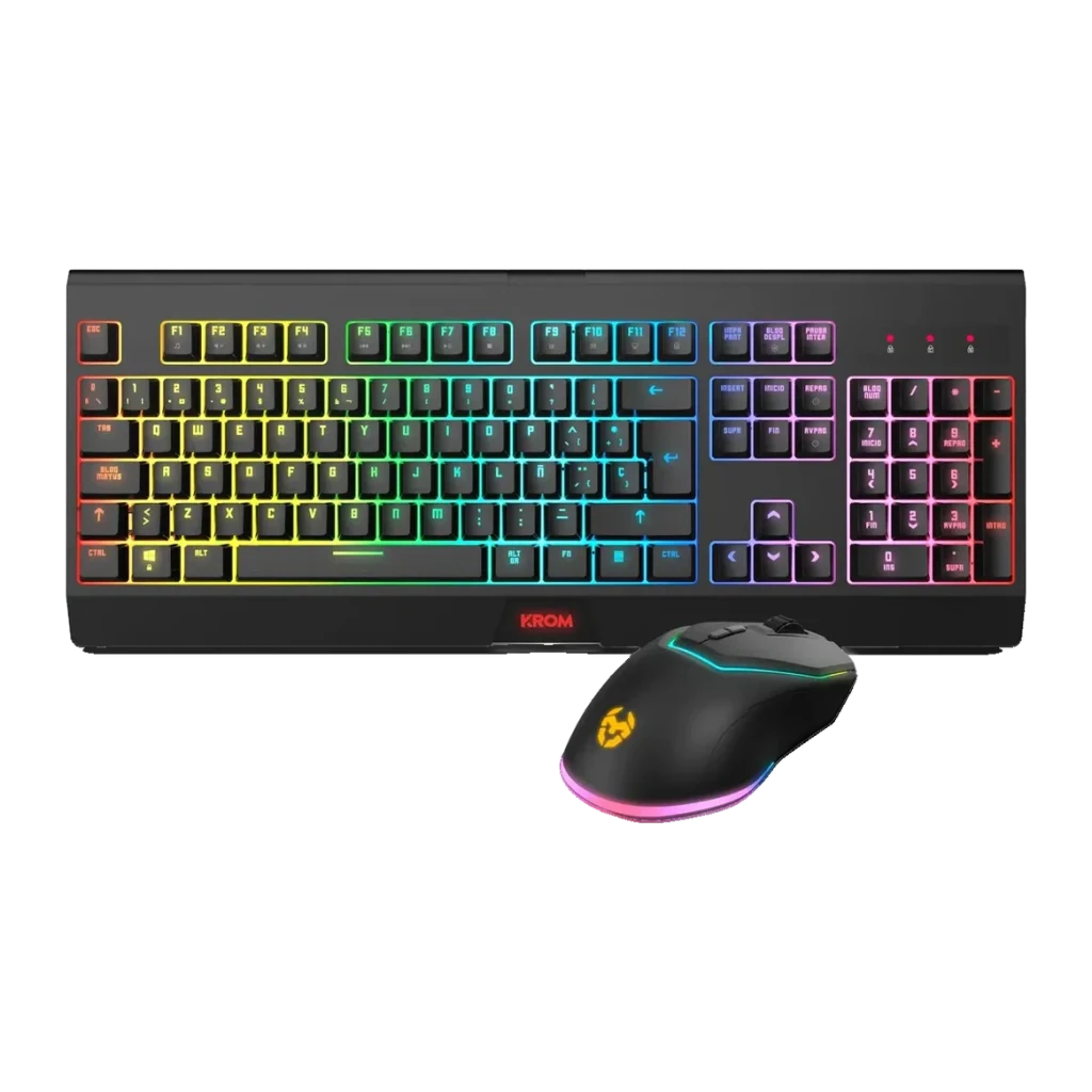 Pack Gaming Krom Kabala Inalámbrico Membrana 4800 DPI RGB Español Negro, vista frontal: teclado con retroiluminación RGB