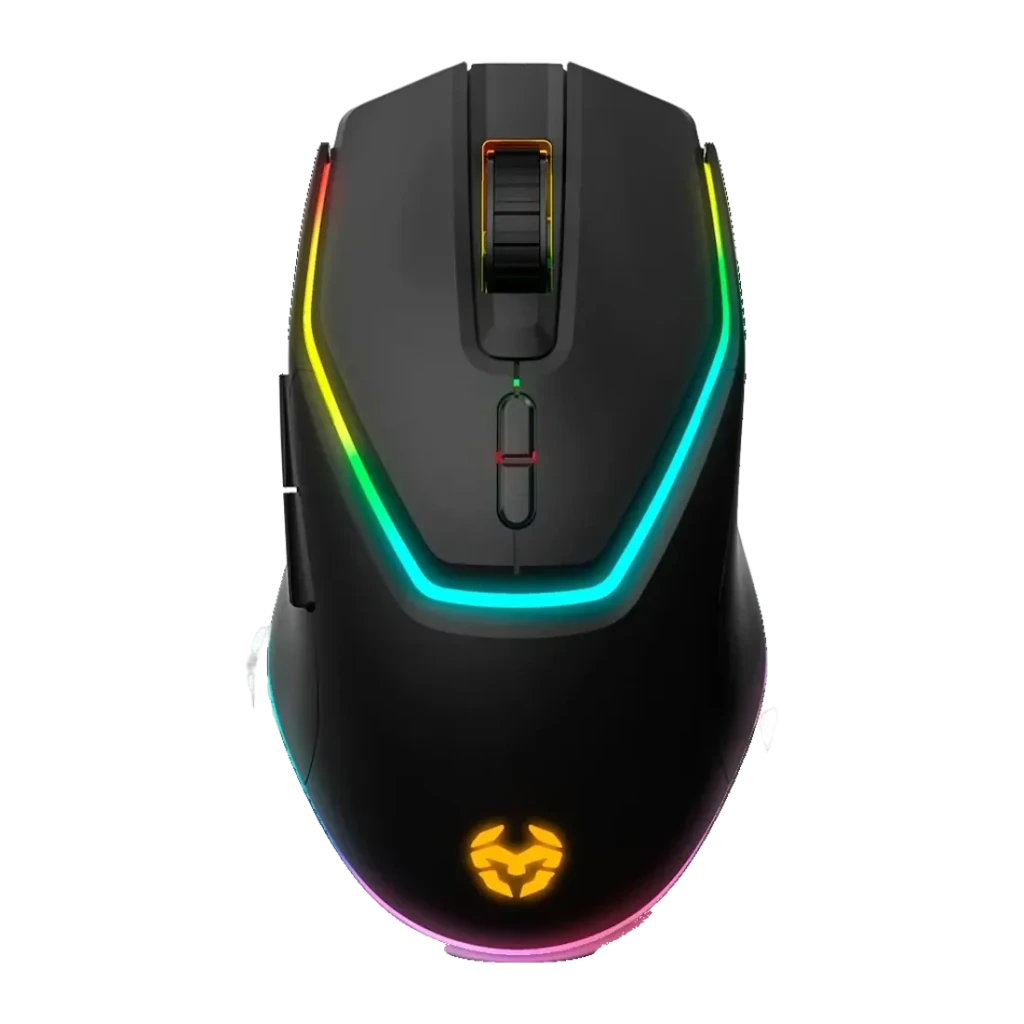 Pack Gaming Krom Kabala Inalámbrico Membrana 4800 DPI RGB Español Negro, detalle: vista superior del ratón con iluminación