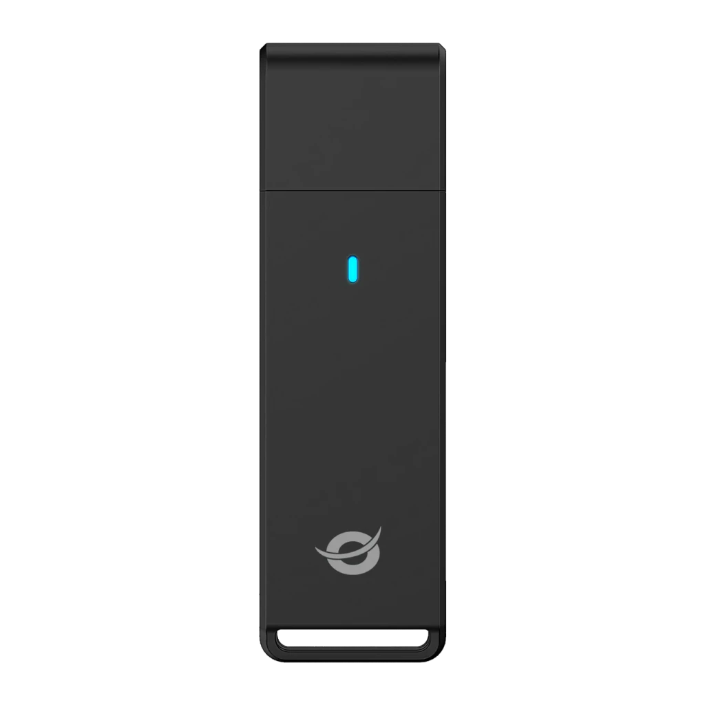 Lecteur de cartes Conceptronic BIAN02B SD / microSD USB 3.0 Noir, détail face avant: LED bleue centrale et logo Conceptronic