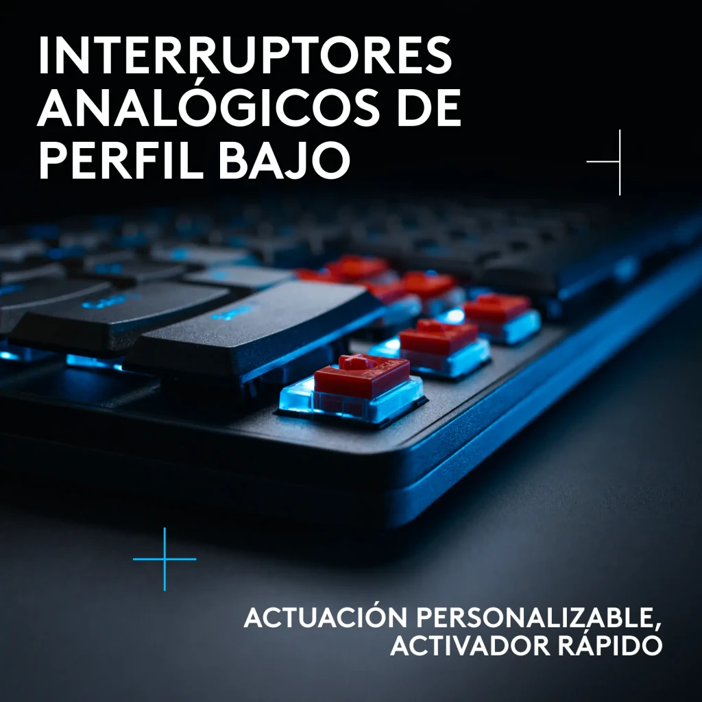 Teclado Gaming Logitech G515 TKL Rapid RGB Mecánico Perfil Bajo Español Negro, detalle lateral: interruptores analógicos