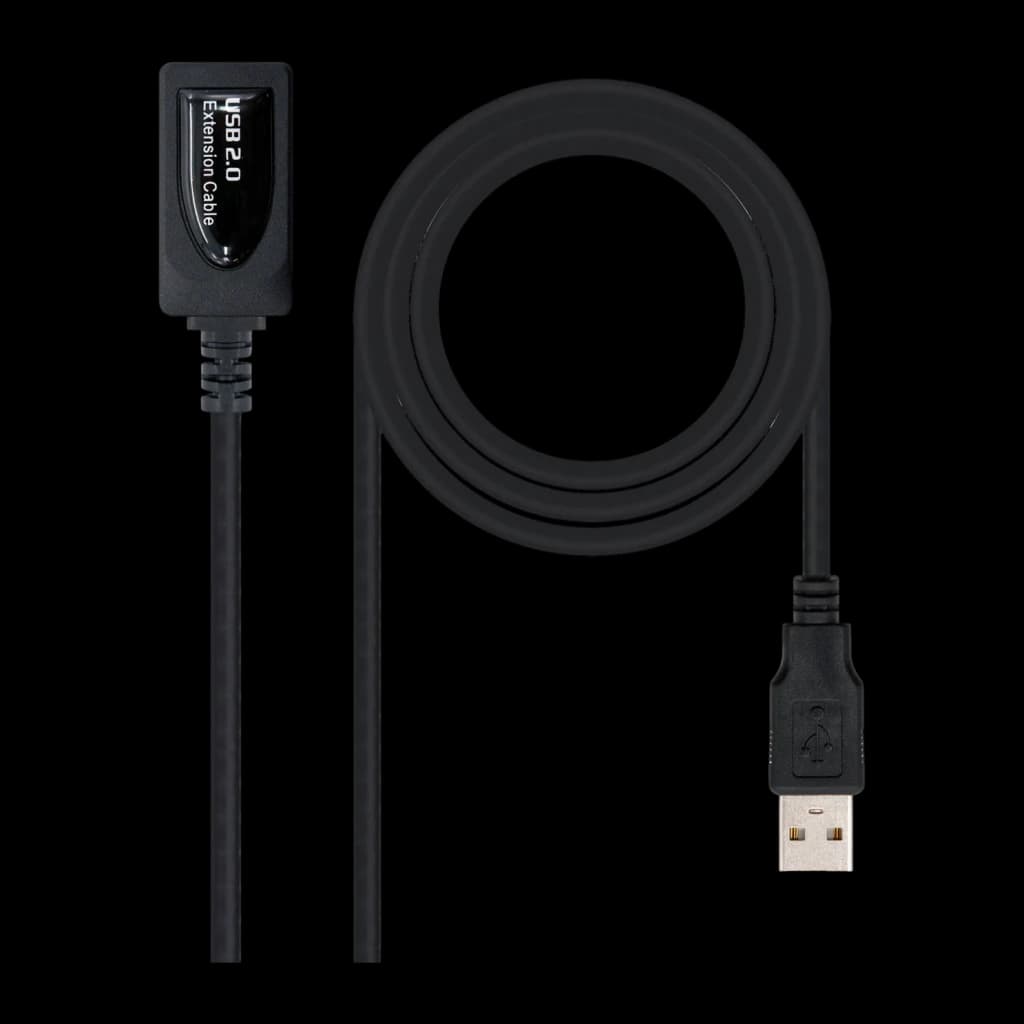 Câble Nanocable USB 2.0 Rallonge avec Amplificateur Type A Mâle/Femelle 5m Noir, vue de face: connecteur mâle USB-A, boîtier
