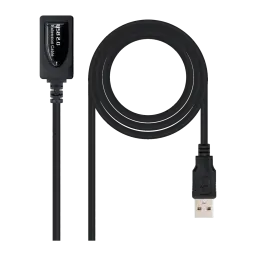Câble Nanocable USB 2.0 Rallonge avec Amplificateur Type A Mâle/Femelle 5m Noir, vue de face: connecteur mâle USB-A, boîtier