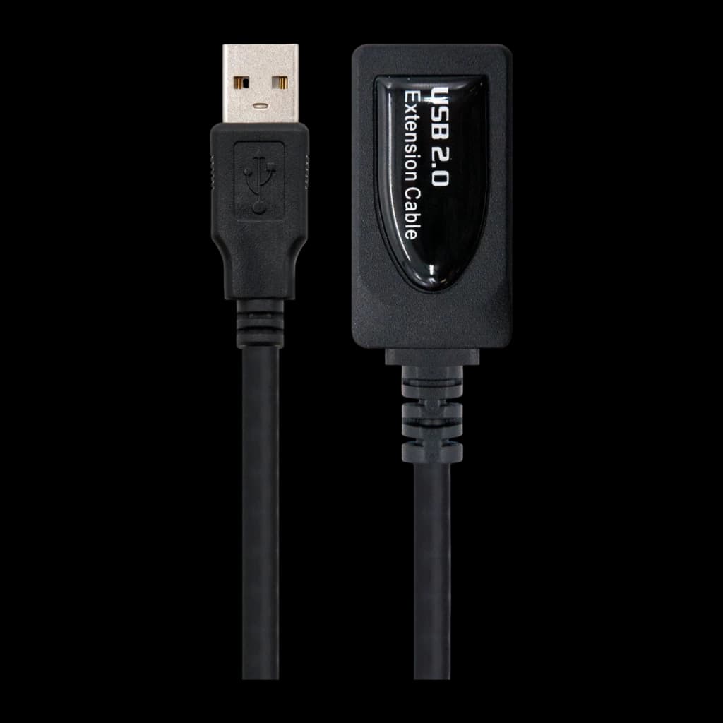 Câble Nanocable USB 2.0 Rallonge avec Amplificateur Type A Mâle/Femelle 5m Noir, détail: connecteur mâle doré et module