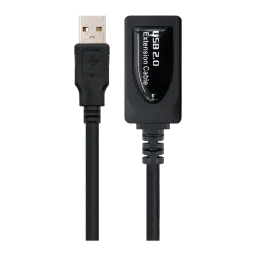 Câble Nanocable USB 2.0 Rallonge avec Amplificateur Type A Mâle/Femelle 5m Noir, détail: connecteur mâle doré et module