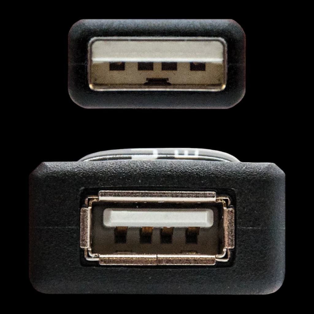 Câble Nanocable USB 2.0 Rallonge avec Amplificateur Type A Mâle/Femelle 5m Noir, détail: connecteur mâle en haut et femelle