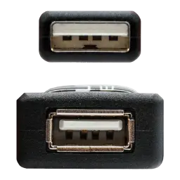 Câble Nanocable USB 2.0 Rallonge avec Amplificateur Type A Mâle/Femelle 5m Noir, détail: connecteur mâle en haut et femelle
