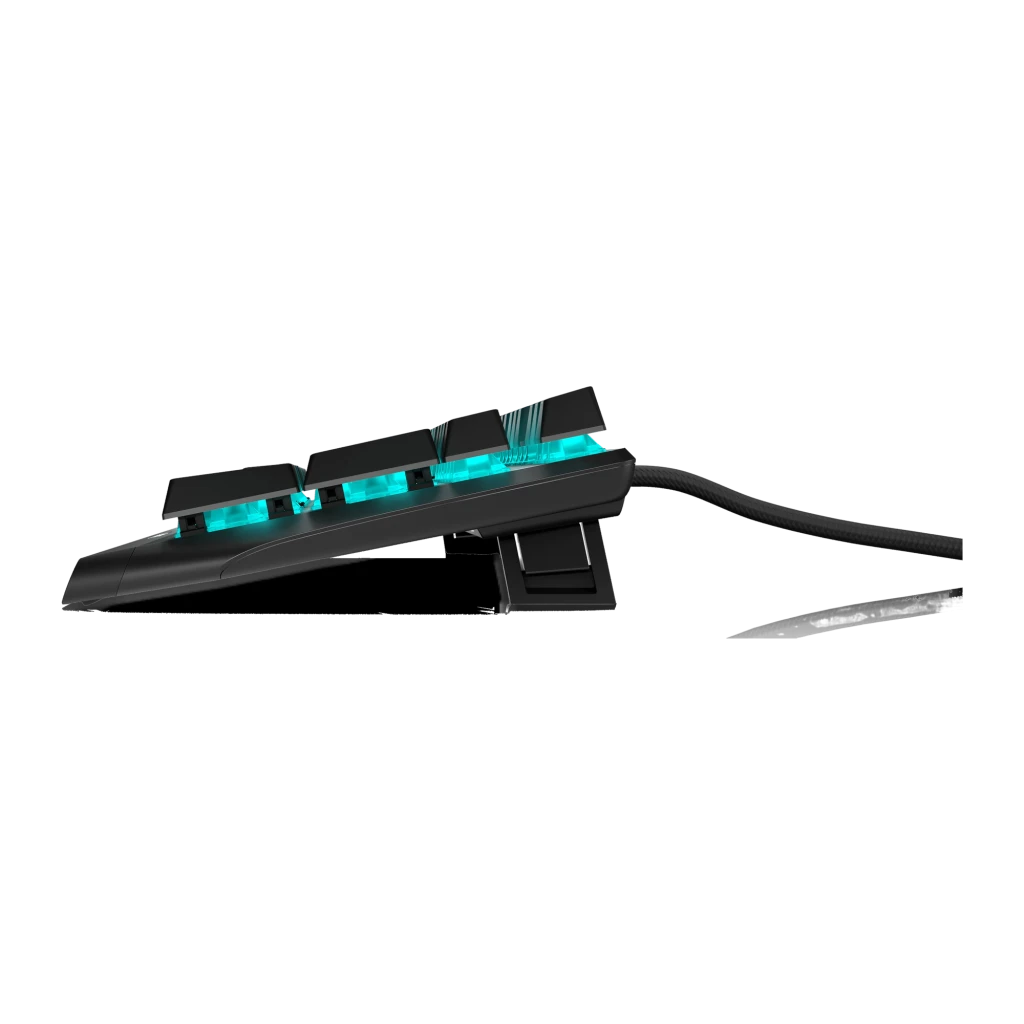 Teclado Gaming Alienware AW410K Mecânico RGB 100% Completo Preto, detalhe: perfil lateral baixo com switches mecânicos
