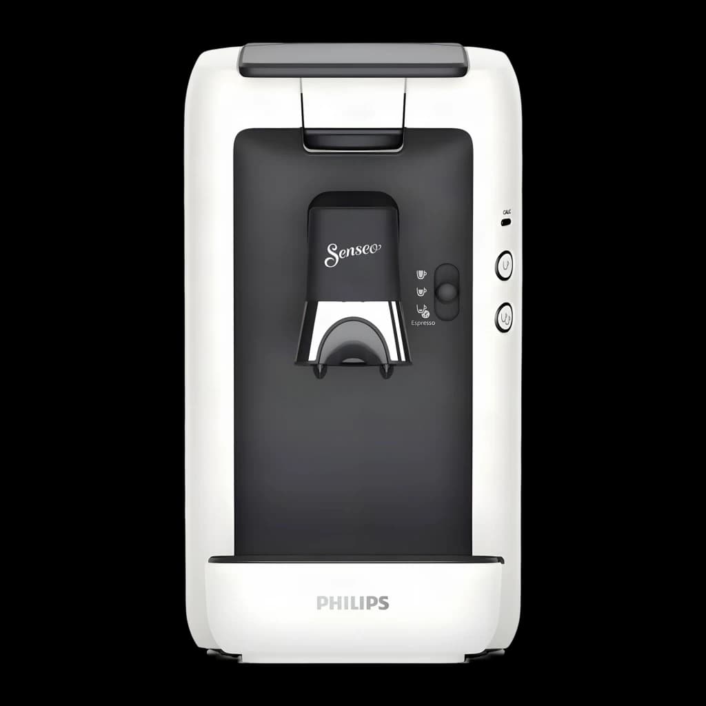 Cafetière à dosettes Philips Senseo Maestro CSA260/10 1,2L 1450W Blanc, vue de face: panneau noir avec logo Senseo, boutons