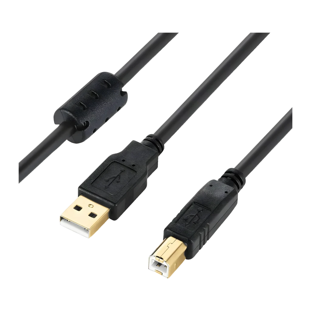 Cable Nanocable USB 2.0 Tipo A/M-B/M con Ferrita 5m USB-A a USB-B Negro, detalle: conectores dorados tipo A y tipo B