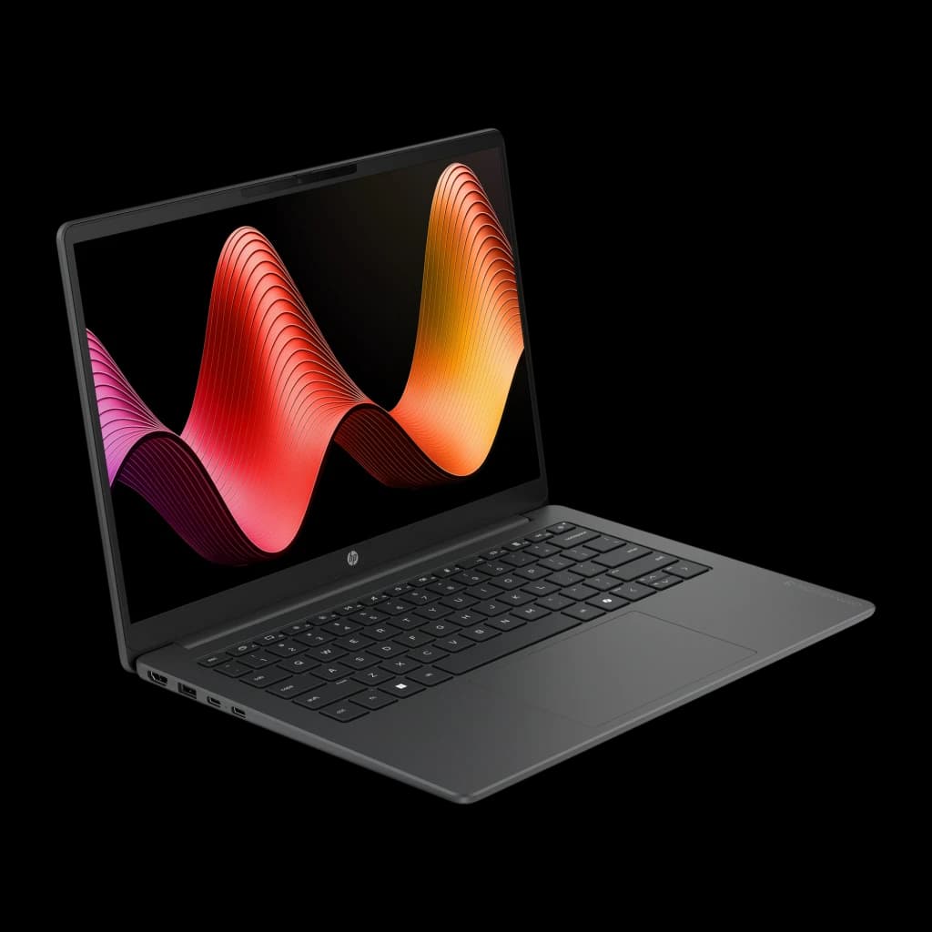 PC portable HP OmniBook 3 8 Go/256 Go 14 pouces 2K IPS Intel Core Ultra 5 225U FreeDOS Noir/Gris 14-ht0013nsx, vue de face
