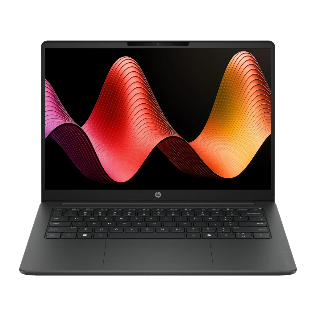 PC portable HP OmniBook 3 8 Go/256 Go 14 pouces 2K IPS Intel Core Ultra 5 225U FreeDOS Noir/Gris 14-ht0013nsx, détail avant