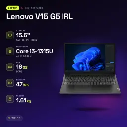 Portátil Lenovo V15 G5 IRL 16GB/512GB 15,6 polegadas FHD IPS Intel Core i3-1315U SSD NVMe PCIe 4.0 Windows 11 Pro Preto - características