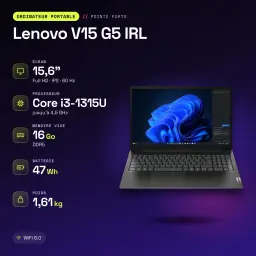 Portátil Lenovo V15 G5 IRL 16GB/512GB 15,6 polegadas FHD IPS Intel Core i3-1315U SSD NVMe PCIe 4.0 Windows 11 Pro Preto - características