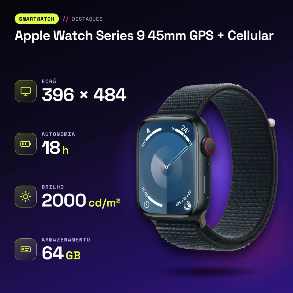 Apple Watch Series 9 45mm GPS + Cellular Medianoche 4G LTE NFC - características