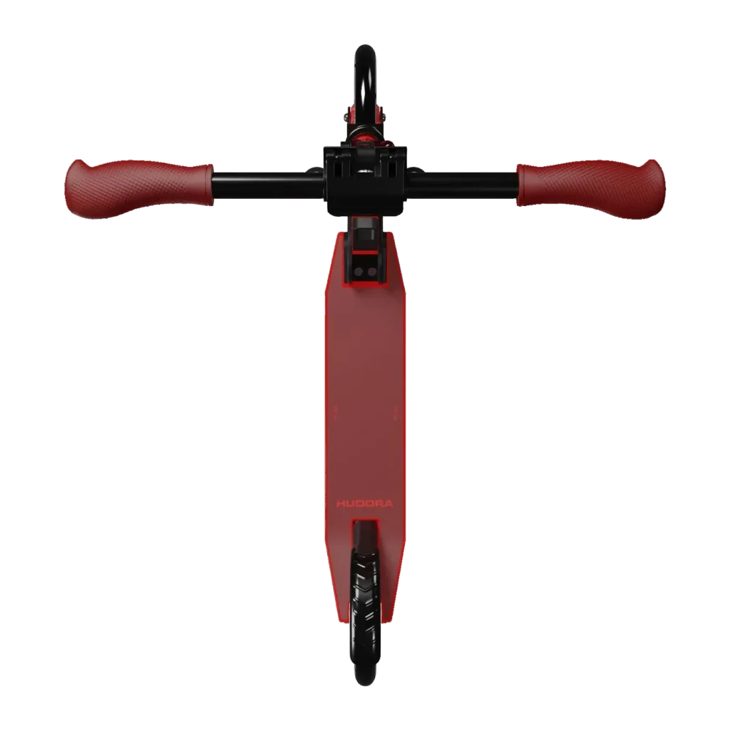 Trotinete Hudora Up 200 8 polegadas Vermelho, detalhe superior: guidão preto com punhos vermelhos texturizados e deck