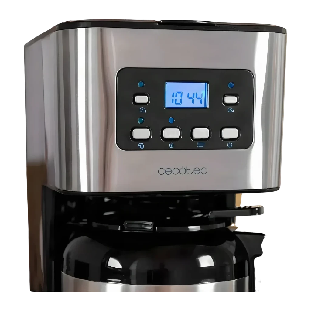 Cafetera de goteo Cecotec Coffee 66 Drop & Thermo Time 1,2L 10 tazas 950W Negro, detalle: panel de control con pantalla LCD