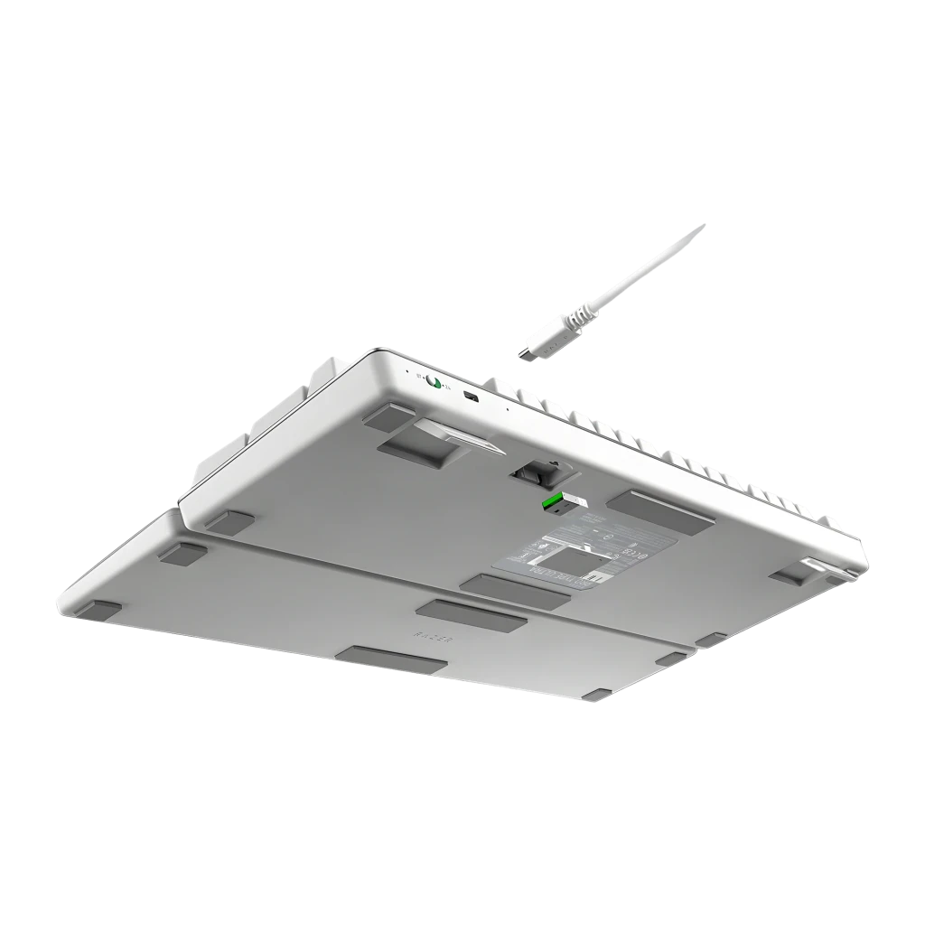 Teclado Razer Pro Type Ultra Inalámbrico Mecánico Razer Amarillo LED Blanco, vista trasera: base con patas de goma