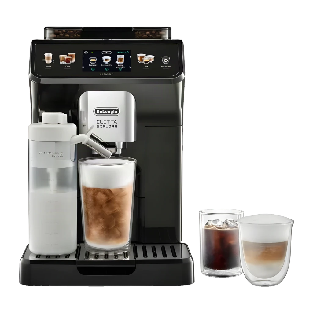 Cafetera superautomática De'Longhi Eletta Explore ECAM 450.65.G Gris Oscuro, vista frontal: pantalla táctil a color