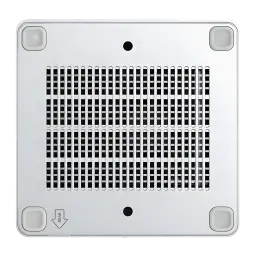 Mini PC Minisforum M1 Plus Core i5-12600H Barebone Intel WiFi 6E, vista inferior: rejilla de ventilación y patas de goma