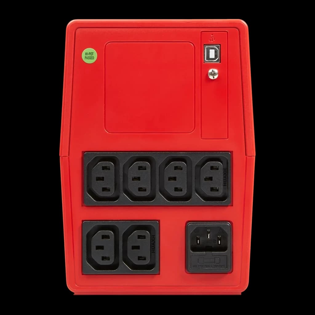 SAI UPS Salicru SPS 1100 ONE IEC Linha Interativa 1100VA, vista traseira: 6 tomadas IEC, entrada IEC e porta USB-B