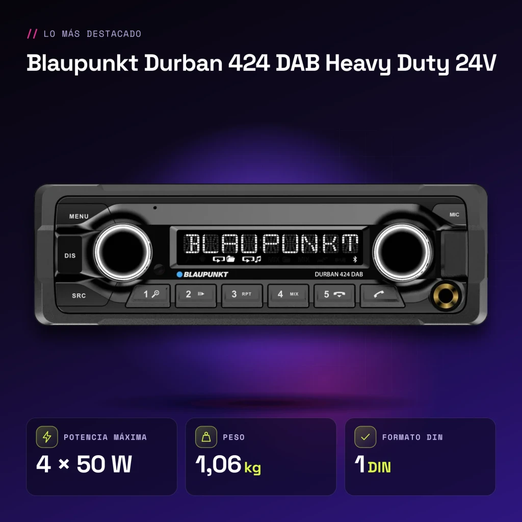 Autorradio Blaupunkt Durban 424 DAB Heavy Duty 24V 1 DIN Bluetooth 5.0 - características