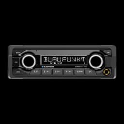 Autoradio Blaupunkt Durban 424 DAB Heavy Duty 24V 1 DIN Bluetooth 5.0, vue de face: écran LED avec logo, deux molettes et 5