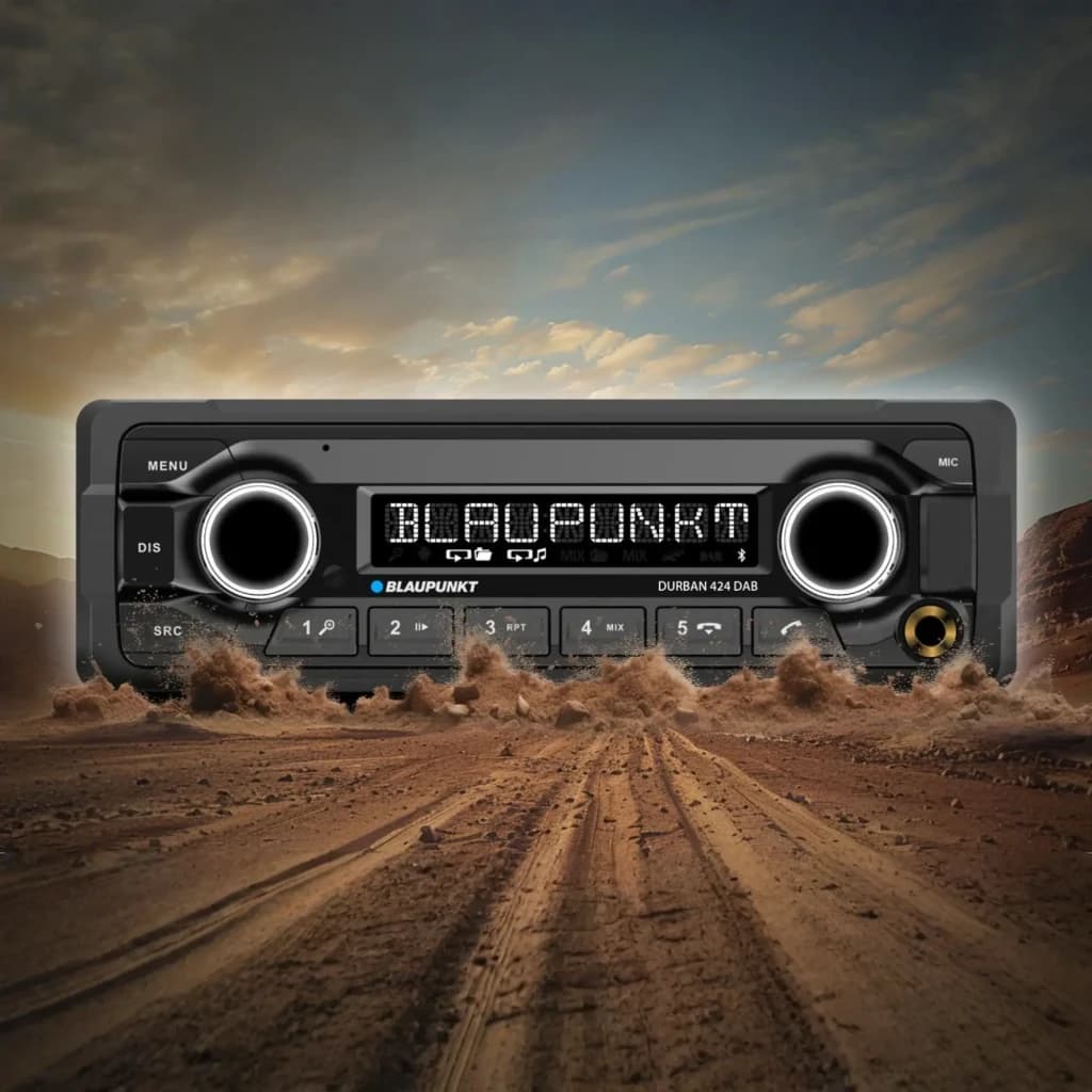 Autoradio Blaupunkt Durban 424 DAB Heavy Duty 24V 1 DIN Bluetooth 5.0, face avant: écran LED, deux molettes et 5 touches