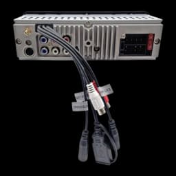 Autoradio Blaupunkt Durban 424 DAB Heavy Duty 24V 1 DIN Bluetooth 5.0, vue arrière: connecteurs RCA, faisceau ISO et câbles