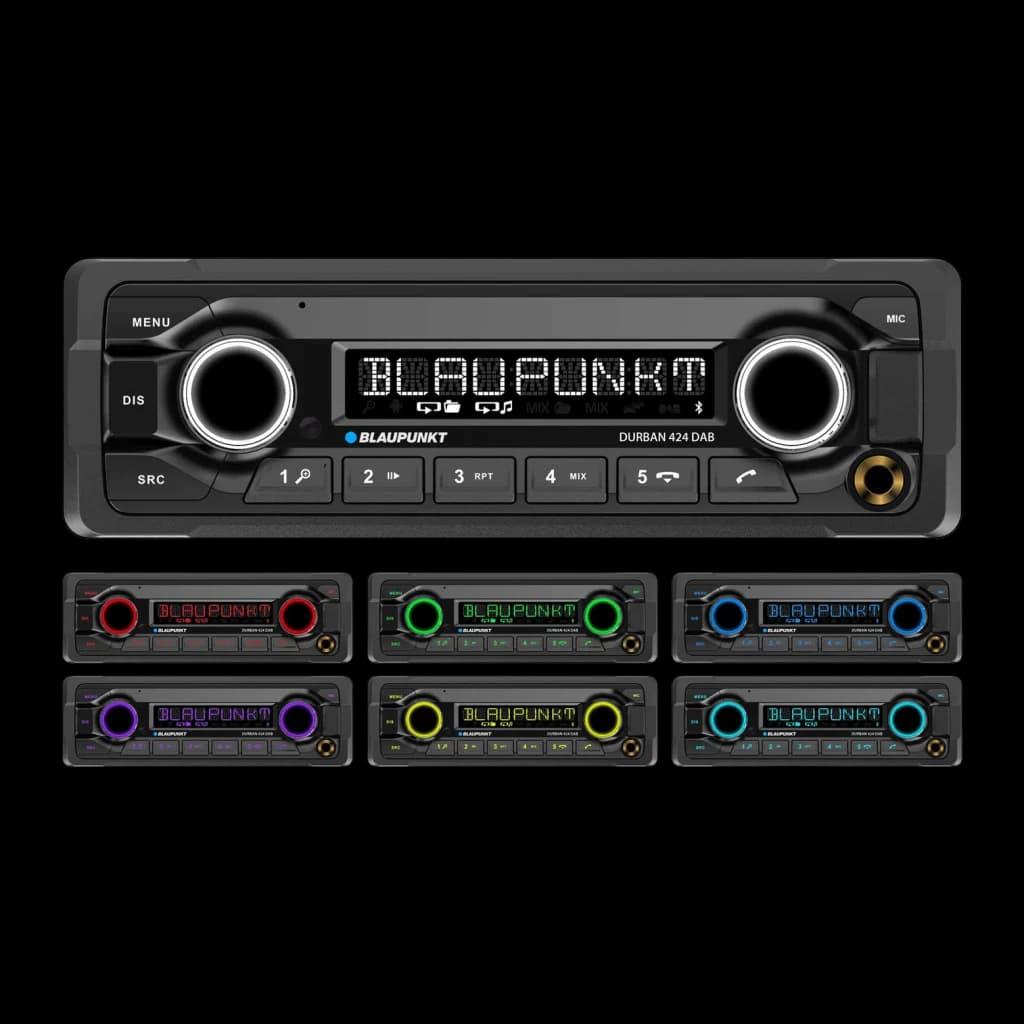 Autoradio Blaupunkt Durban 424 DAB Heavy Duty 24V 1 DIN Bluetooth 5.0, face avant: écran LED et 6 options de couleur