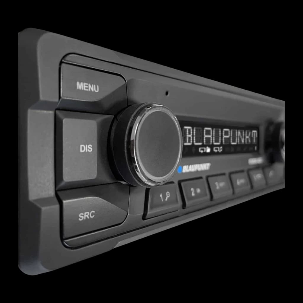 Autoradio Blaupunkt Durban 424 DAB Heavy Duty 24V 1 DIN Bluetooth 5.0, détail: molette de volume, écran éclairé avec logo