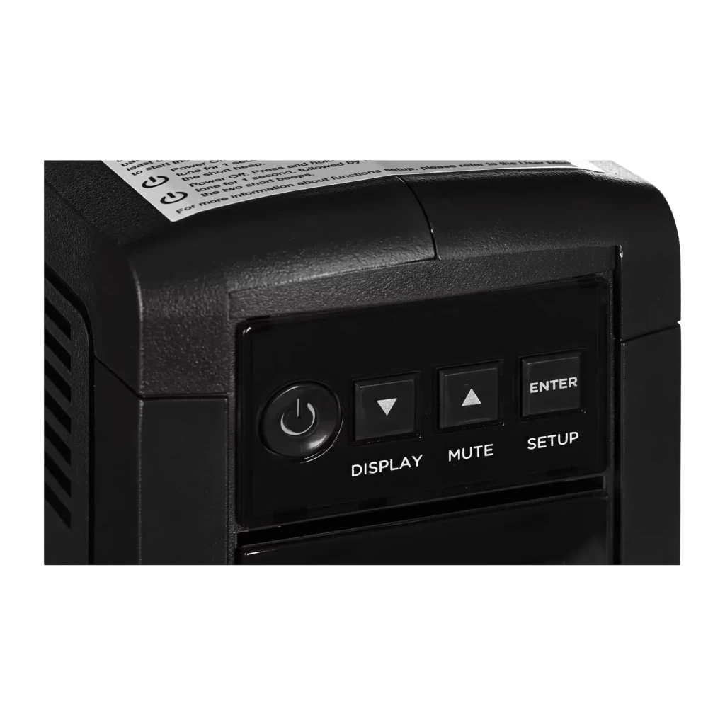 SAI CyberPower CP1350EPFCLCD Línea Interactiva 1350VA 810W Negro, detalle: botones de encendido, Display, Mute y Setup