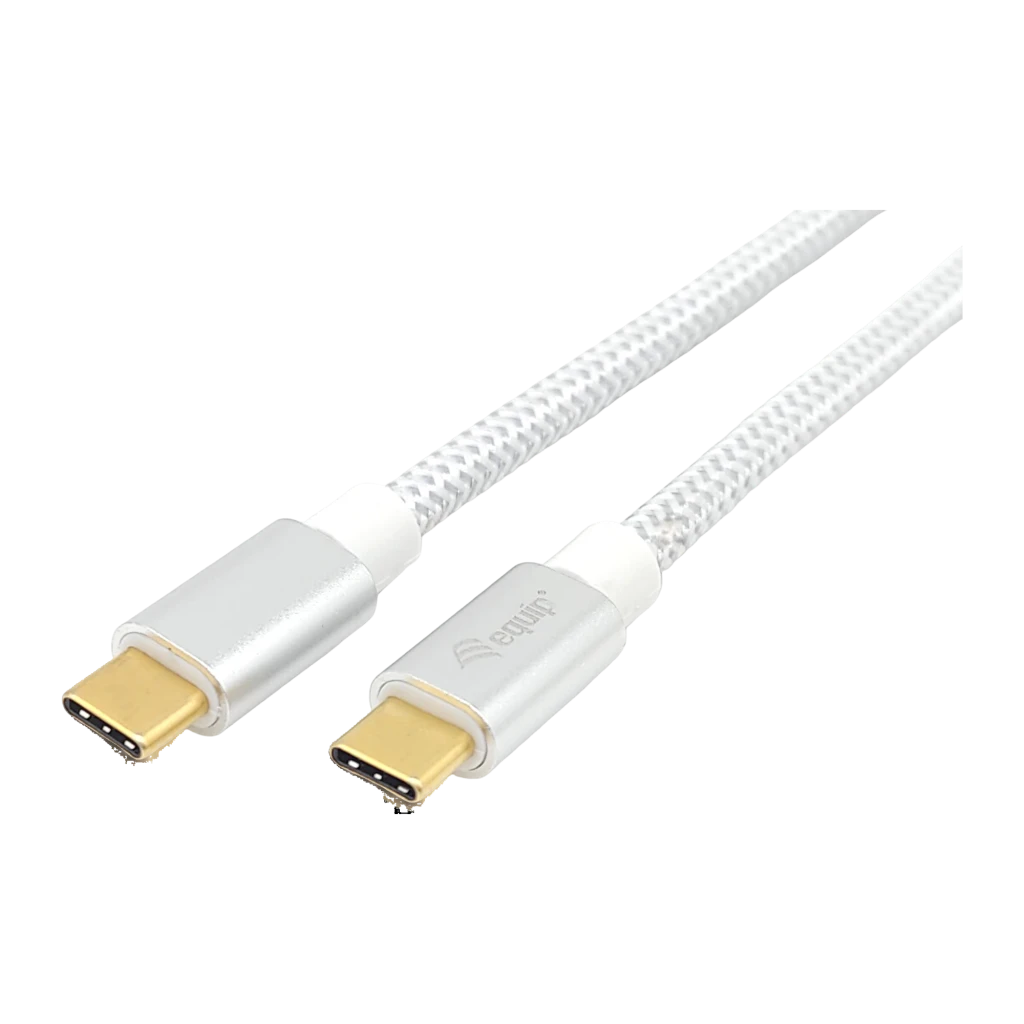 Cabo USB Equip 128355 USB-C 3.2 Gen 2 Macho/Macho 0,5m 100W PD, vista frontal: trançado branco com dois conectores USB-C
