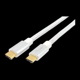 Cabo USB Equip 128355 USB-C 3.2 Gen 2 Macho/Macho 0,5m 100W PD, vista frontal: trançado branco com dois conectores USB-C