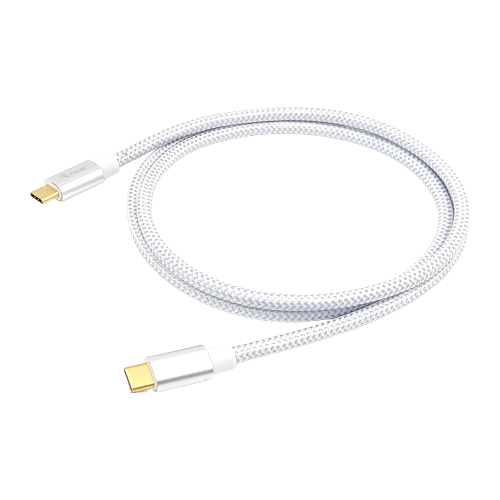 Cabo USB Equip 128355 USB-C 3.2 Gen 2 Macho/Macho 0,5m 100W PD, detalhe: trançado branco com conectores USB-C dourados