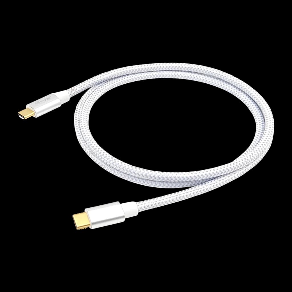 Cabo USB Equip 128355 USB-C 3.2 Gen 2 Macho/Macho 0,5m 100W PD, detalhe: trançado branco com conectores USB-C dourados