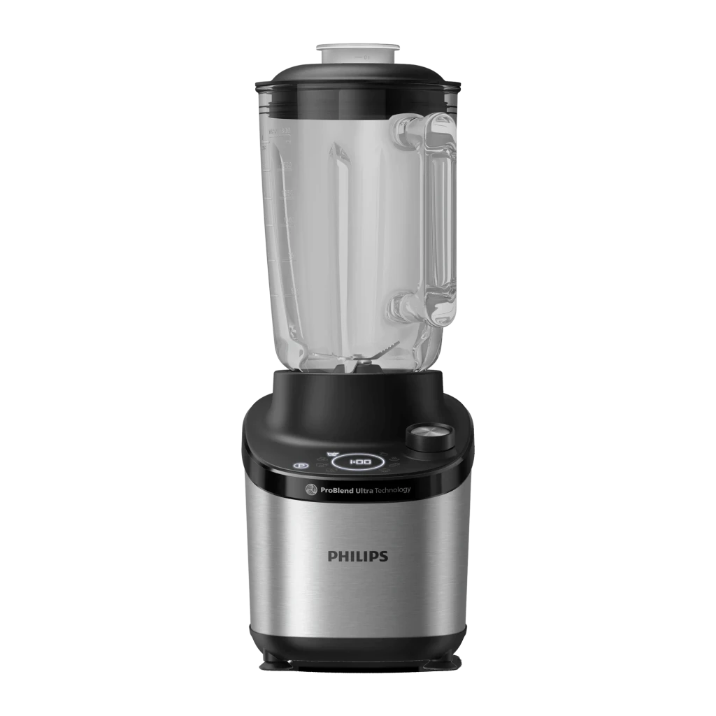 Batidora de vaso Philips Series 7000 2L 1500W 7 Velocidades Negro HR3760/00, detalle: vaso transparente con cuchillas y base