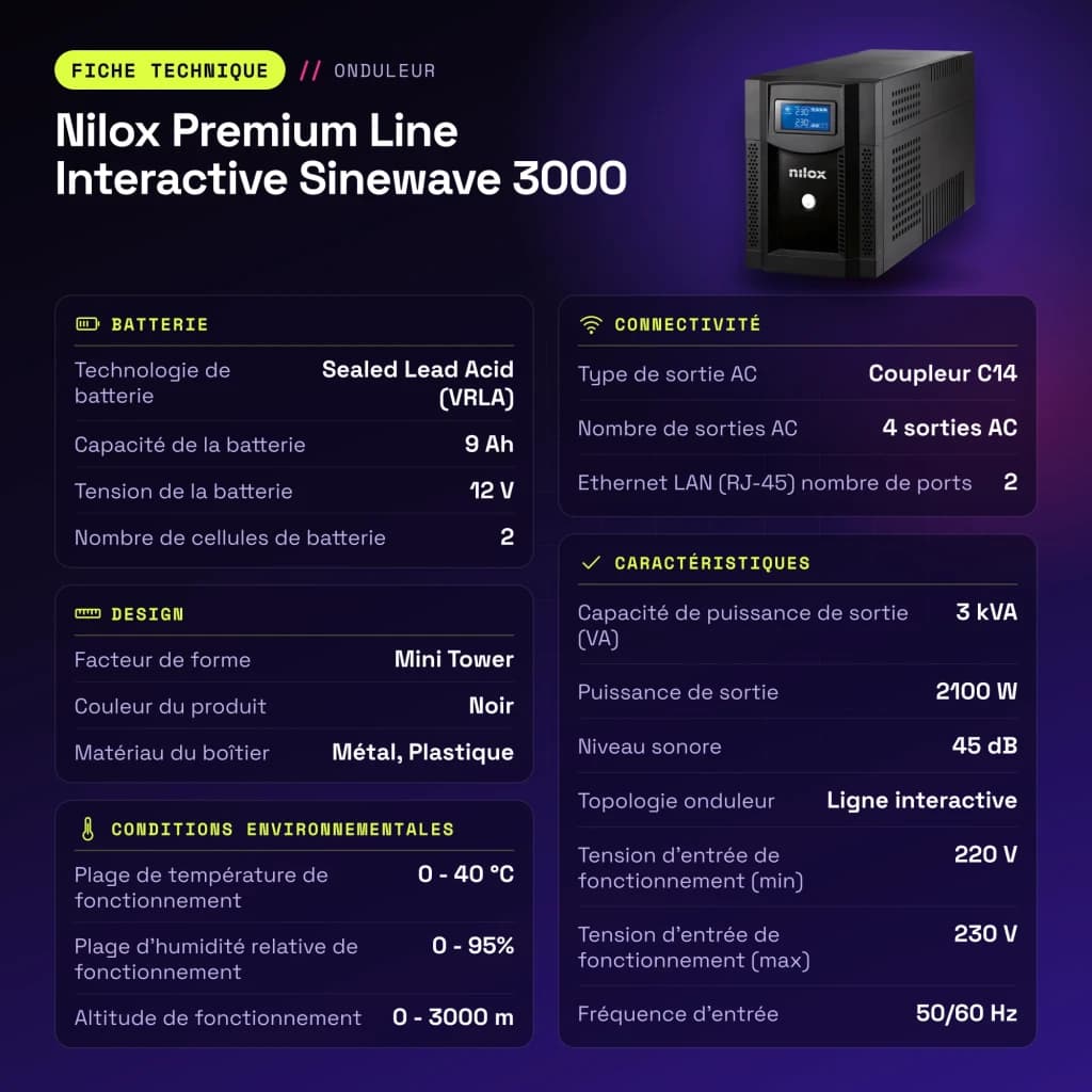 SAI Nilox Premium Line Interactive Sinewave 3000 Negro - características
