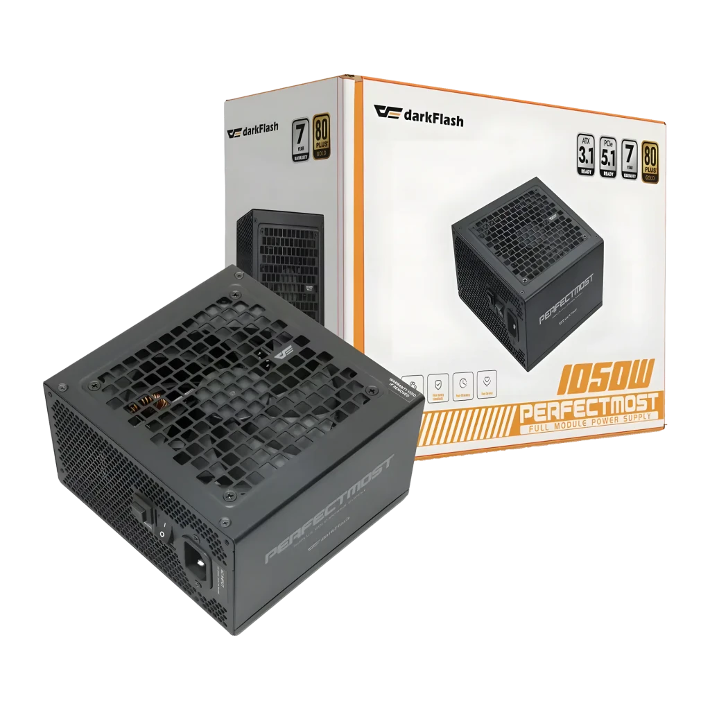 Fuente de Alimentación Darkflash Full Modular ATX 3.1 1050W Negro PMT1050, contenido de la caja: unidad con rejilla frontal