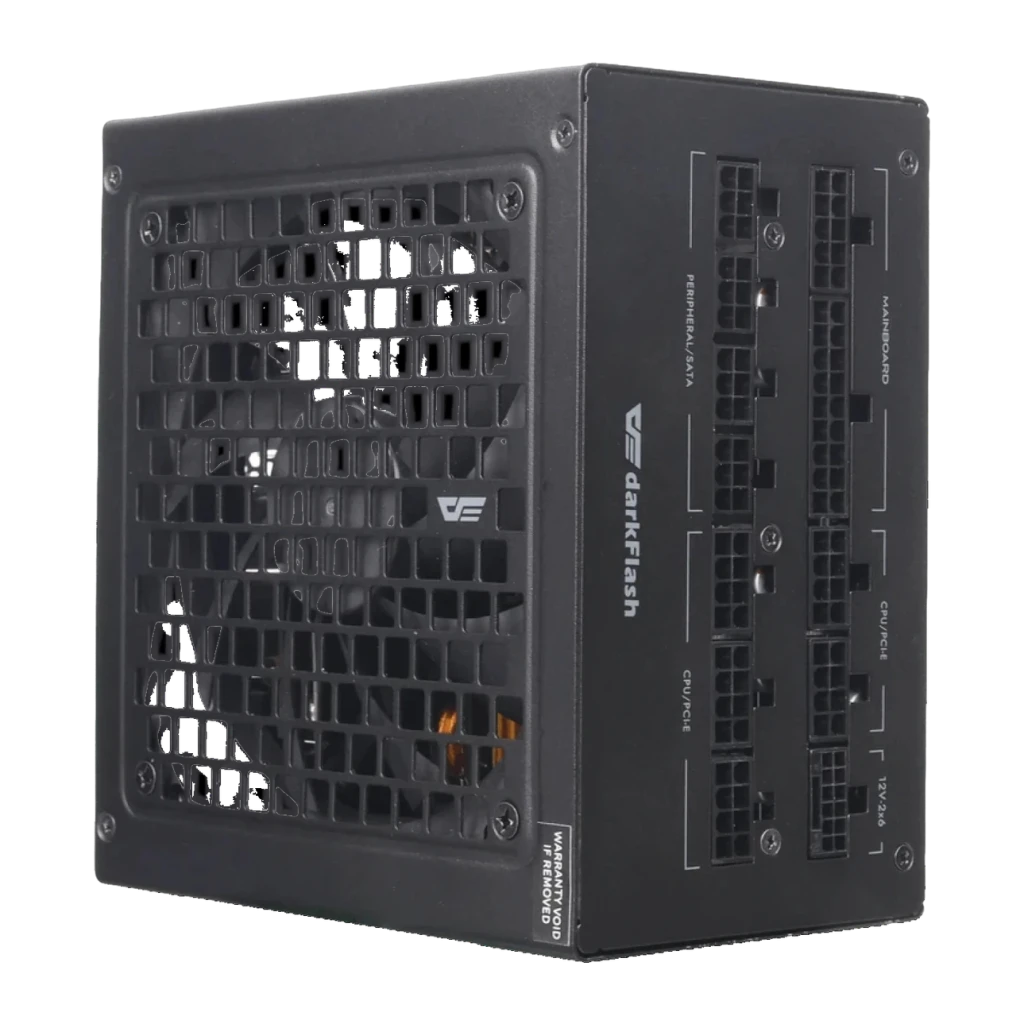 Fuente de Alimentación Darkflash Full Modular ATX 3.1 1050W Negro PMT1050, detalle: rejilla ventilador y panel modular