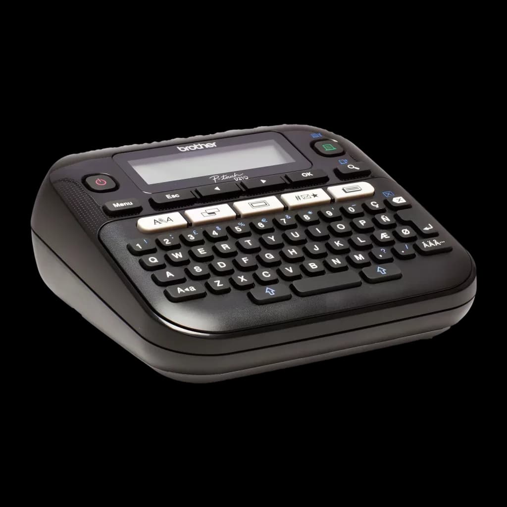 Impresora de etiquetas Brother P-touch PT-D210 Monocromo Gris/Blanco, detalle: teclado QWERTY, pantalla LCD y botones