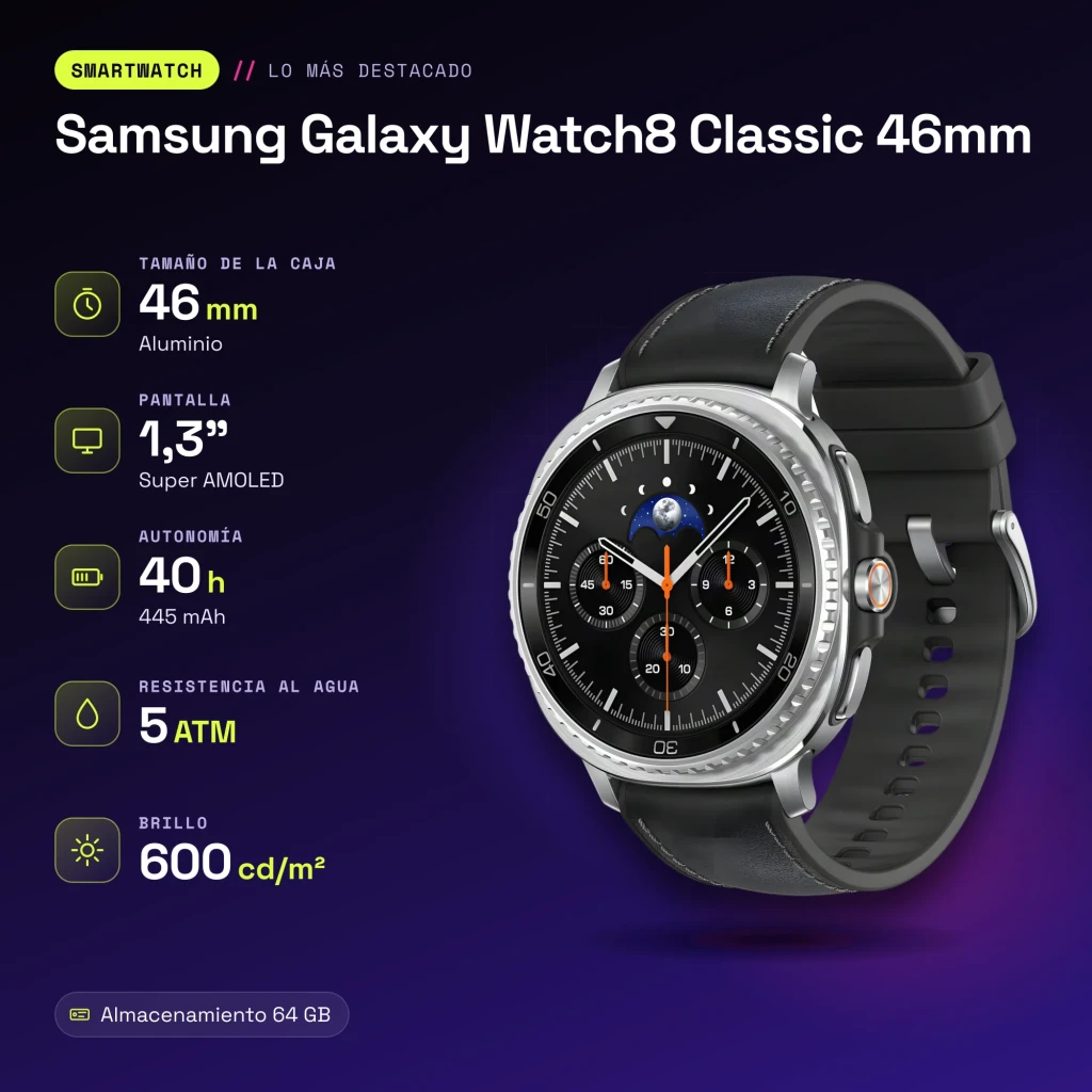 Samsung Galaxy Watch8 Classic 46mm Negro NFC - características