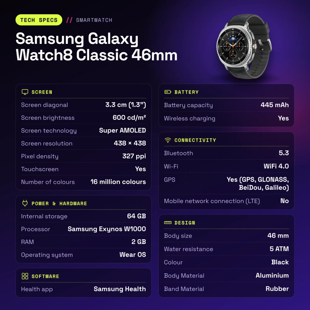 Samsung Galaxy Watch8 Classic 46mm Negro NFC - características