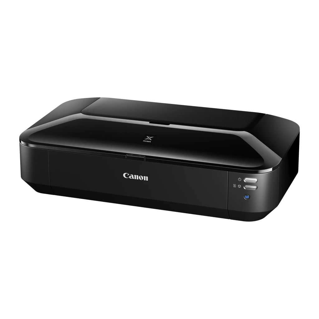 Impresora de inyección Canon PIXMA iX6850 No multifunción Tinta Color Negro, vista frontal: cuerpo negro brillante alargado