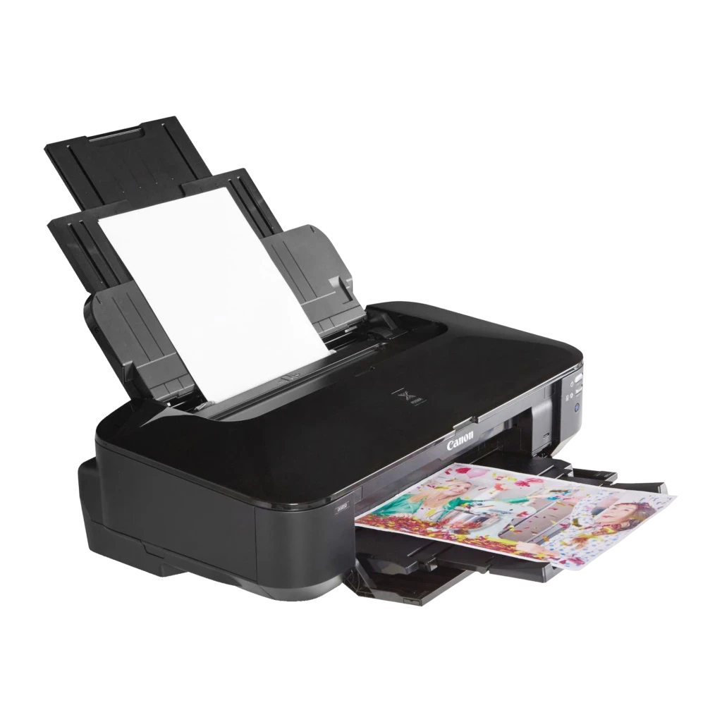 Impresora de inyección Canon PIXMA iX6850 No multifunción Tinta Color Negro, detalle: bandeja de entrada abierta con papel