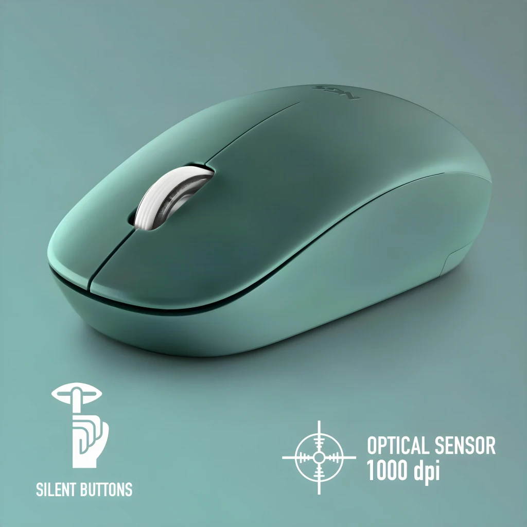 Ratón NGS Fog Pro Verde Inalámbrico Ergonómico Silencioso, vista lateral: rueda plateada, botones silenciosos y sensor