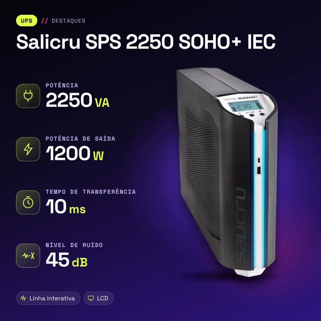SAI UPS Salicru SPS 2250 SOHO+ IEC Linha Interativa 2250VA Preto - características
